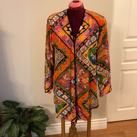 Bright Multicolor Rayon Coat Cardigan Medium